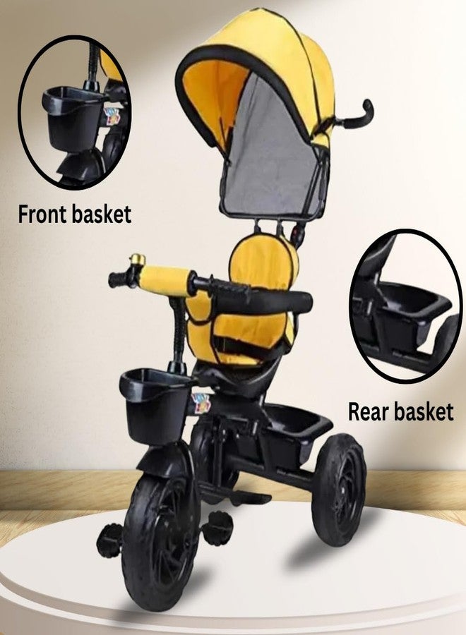 Maanit 3 in 1 Kids Tricycle with Canopy, Dual Storage Basket & Parental Handle Control - Safety Guardrail, Comfort Seat, Ages 1.5-5 Years - Toddler Tricycle, Baby Cycle with Easy Steering (Yellow) - Image 2